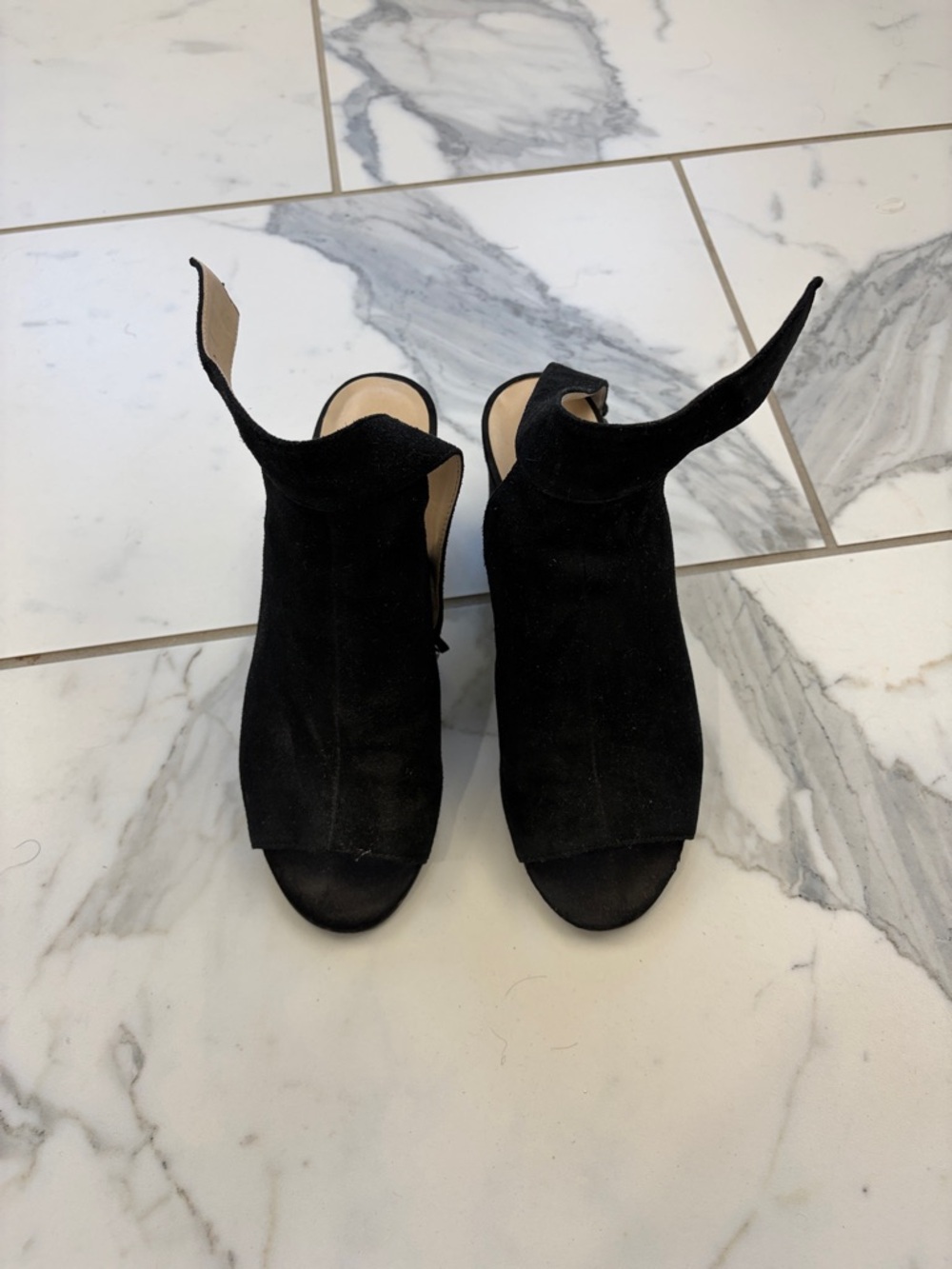 Nine West Black Suede Open-Toe Mule Heels